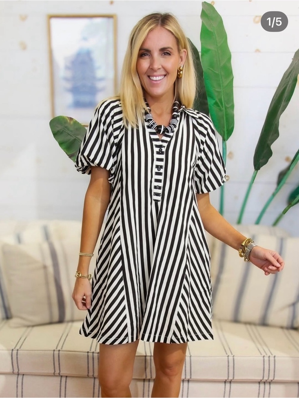 Annie Black and White Vertical Stripe Shirt Dress